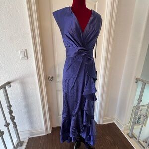 🦄 NWT Mac Duggal Sz 2 Elegant Purple Satin Faux Wrap Dress SAMPLE